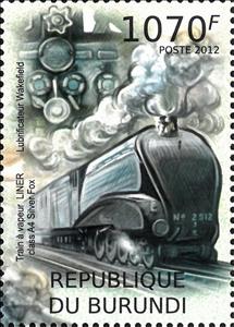 Stamp, Liner class A4 Silver Fox, Burundi,  , Locomotives, Railways
