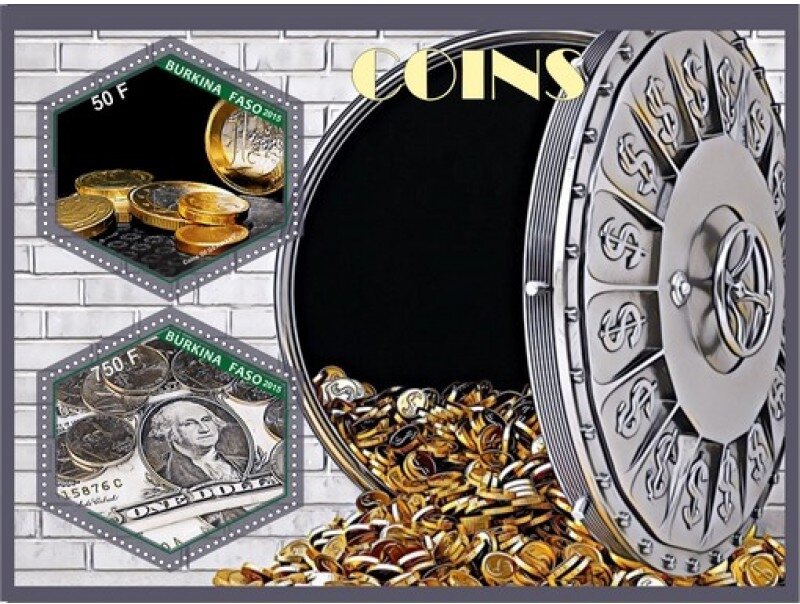Coins on stamps