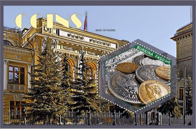Coins on stamps