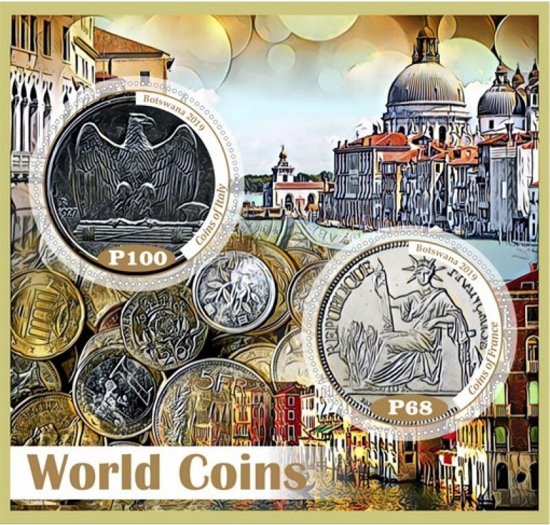 Coins on stamps World coins