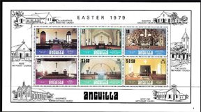 Souvenir Sheet, Easter Church Interiors, Anguilla,  , Churches - Cathedrals - Basilicas - Chapels