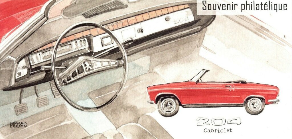 Most Beautiful Stamp of 2020. Peugeot Cabriolet 204