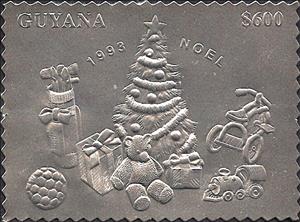 Stamp, Christmas tree, Guyana,  