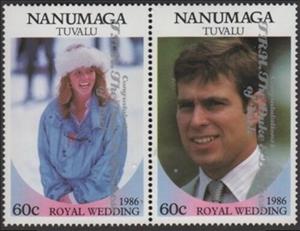Se-tenant, Prince Andrew and Sarah Ferguson, Tuvalu, Nanumaga,  , Famous People, Princes, Princesses, Royalty, Weddings