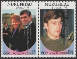 Se-tenant, Andrew and Sarah, Tuvalu, Nukufetau,  , Anniversaries and Jubilees, Famous People, Heads of State, Princes, Princesses, Royalty, Weddings