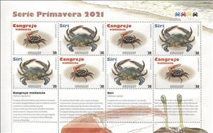 Mini Sheet, Atlantic Blue Crab (Callinectes sapidus), Uruguay,  , Animals (Fauna), Crabs