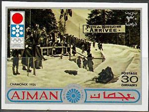 Stamp, Chamonix 1924, bobsleigh, Ajman,  , Bobsleigh, Olympic Games, Sports, Winter Sports