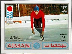 Stamp, Grenoble 1968; speed skating, Ajman,  , Olympic Games, Skating, Speed Skating, Sports, Winter Sports