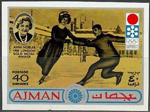 Stamp, London 1908, figure skating, Ajman,  , Figure-skate, Olympic Games, Skating, Sports, Winter Sports