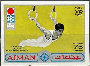 Stamp, Tokyo 1964; Gmynastics, rings, Ajman,  , Gymnastics, Olympic Games, Sports