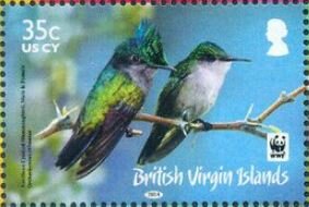 Stamp, Antillean Crested Hummingbird (Orthorhyncus cristatus), British Virgin Islands,  , Animals (Fauna), Birds, Hummingbirds, WWF