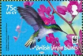 Stamp, Antillean Crested Hummingbird (Orthorhyncus cristatus), British Virgin Islands,  , Animals (Fauna), Birds, Hummingbirds, WWF