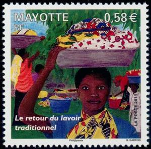 Stamp, The return of the traditional laundry, French Colonies,  