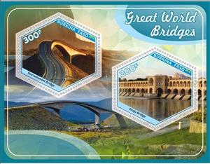 Souvenir Sheet, Architecture bridges, Cinderellas,  