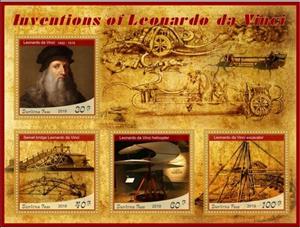 Mini Sheet, Art Inventions of Leonardo da Vinci, Cinderellas,  , Animals (Fauna), Architects, Bridges, Famous People, Painters