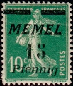 Stamp, The Seederess, italic overprint Memel, French Colonies,  