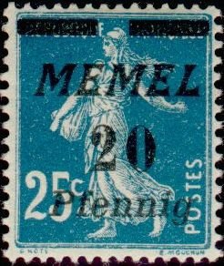 Stamp, The Seederess, italic overprint Memel, French Colonies,  