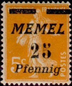 Stamp, The Seederess, italic overprint Memel, French Colonies,  