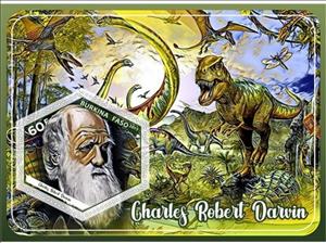 Souvenir Sheet, Great People Charles Darwin, Cinderellas,  , Animals (Fauna), Dinosaurs, Famous People, Prehistorical Animals