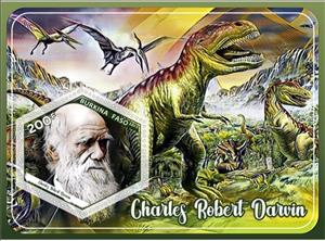 Souvenir Sheet, Great People Charles Darwin, Cinderellas,  , Animals (Fauna), Dinosaurs, Famous People, Prehistorical Animals