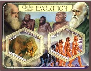 Mini Sheet, Great People Charles Darwin Evolution, Cinderellas,  , Dinosaurs, Famous People, Prehistorical Animals, Scientists