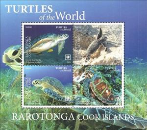 Souvenir Sheet, Turtles of the World, Cook Islands, Rarotonga,  , Animals (Fauna), Reptiles, Sea Life, Turtles