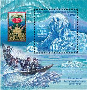 Souvenir Sheet, The Sphnix of the Ice, by Jules Verne 125th Anniversary, French Southern and Antarctic Lands (TAAF),  , Authors, Famous People, Literary People (Poets and Writers), Literature