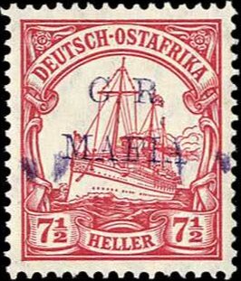 Stamp, SMS "Hohenzollern" overprinted "G.R. MAFIA", German East Africa, British Occ. of Mafia Island,  , Keyplate Type, Ships, Steamers