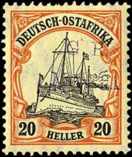 Stamp, SMS "Hohenzollern" overprinted "G.R. MAFIA", German East Africa, British Occ. of Mafia Island,  , Keyplate Type, Ships, Steamers