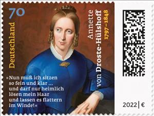 Stamp, Annette von Droste-Hülshoff, Poet, Germany, Federal Republic,  , Authors, Famous People, Literary People (Poets and Writers), Literature, Women