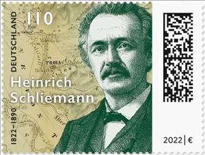 Stamp, Heinrich Schliemann, Archaeologist, Germany, Federal Republic,  , Archaeologists, Famous People, Maps