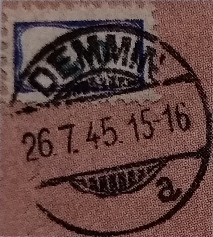 Blue framed stamps with handwritten face value