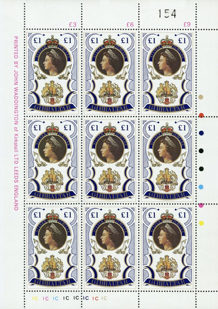 Queen Elizabeth II, Royal Arms & Gibraltar Arms (blue) (ms)