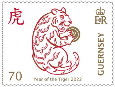 Stamp, Year of the Tiger 2022, Guernsey,  , Chinese New Year, Chinese Zodiac, Tigers