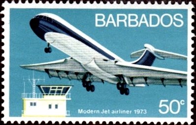Stamp, Vickers VC 10 1973, Barbados,  , Aviation, Aircrafts