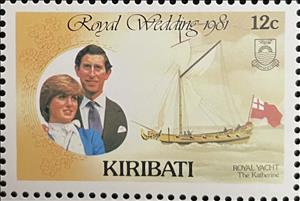 Stamp, Royal Couple and Katherine, Perf 12, Kiribati,  , Famous People, Princes, Princesses, Royalty, Sailing, Sailing Ships, Ships, Weddings