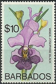 Stamp, Papilionanda Josephine Black (syn.Vanda Josephine Black), Barbados,  , Flowers, Orchids, Plants (Flora)