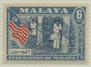 Stamp, Rubber Tapping, Malaya, Federation of,  , Flags, Forestry