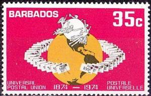 Stamp, Letters Encircling Globe, Barbados,  