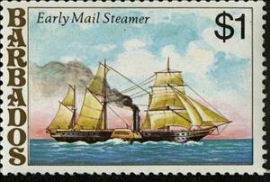Stamp, Early Mail Steamer, Barbados,  , Ships