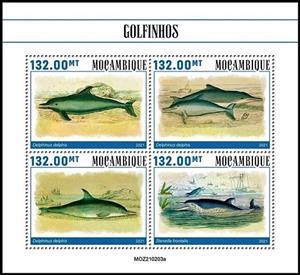 Mini Sheet, Dolphins, Mozambique,  , Dolphins