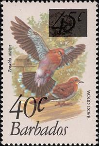 Stamp, Zenaida Dove (Zenaida aurita) - overprinted, Barbados,  , Birds, Animals (Fauna)
