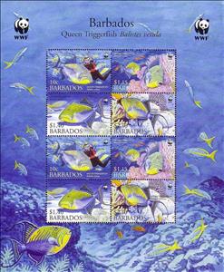 Mini Sheet, Queen Triggerfish Sheet with 8 Stamps, Barbados,  , WWF, Animals (Fauna), Fishes