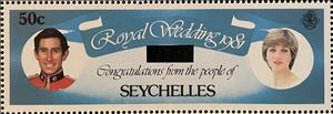 Stamp, Prince Charles and Lady Diana Spencer Surcharged, Seychelles,  , Princes, Princesses, Royalty, Special Occasions, Weddings