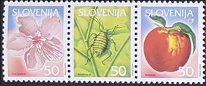 Se-tenant, Peach Blossom, Green Peach Aphid, Redhaven Peach, Slovenia,  , Animals (Fauna), Flowers, Fruits, Insects, Plants (Flora)