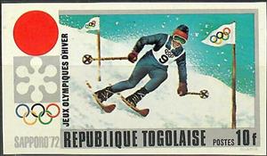Stamp, Slalom skiing, Togo,  , Olympic Games, Skiing, Slalom, Sports, Winter Sports