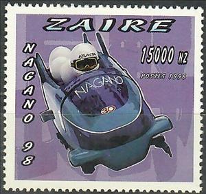 Stamp, 4-man Bobsleigh, Zaire,  , Bobsleigh, Olympic Games, Sports, Winter Sports
