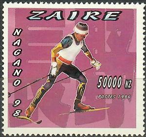 Stamp, Cross-country skiing, Zaire,  , Cross-country Skiing, Olympic Games, Sports, Winter Sports