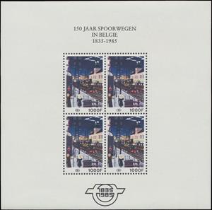 Souvenir Sheet, Paintings by Delvaux - Dutch text, Belgium,  , Paintings, Railways, Stations