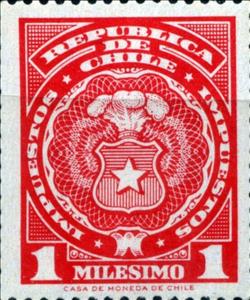 Stamp, Municipal Tax, Chile- Revenue Stamps,  , Coats of Arms